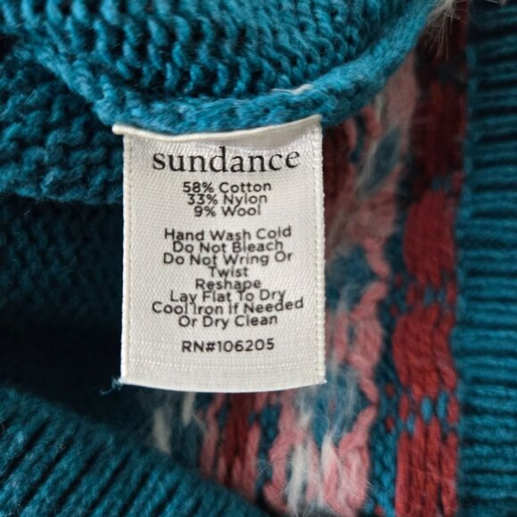 Sundance Fair Isle Henley Sweater S Blue Wool Blend Boho Cottage Cozy Pullover - Picture 9 of 13